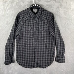 Lucky Brand Shirt men's Large Pearl Snap Flannel Button Up Gray Plaid Western